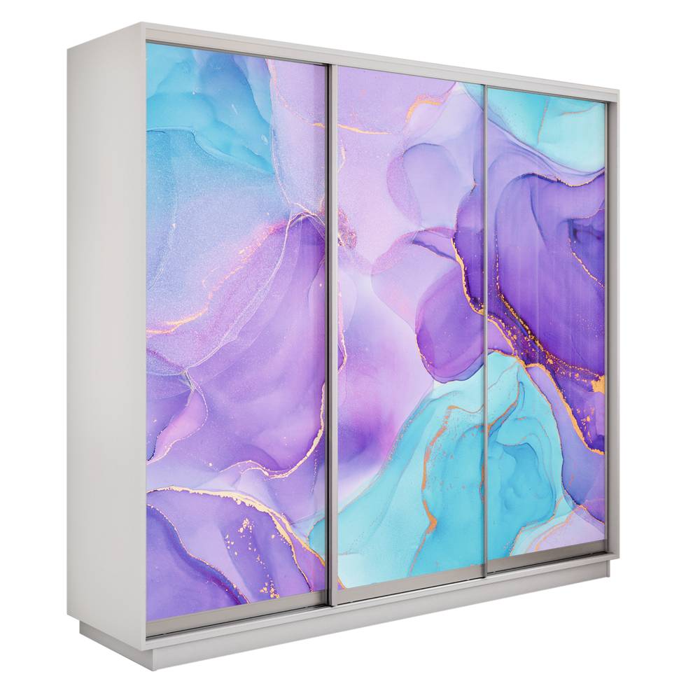 Экспресс 3-х дверный (Абстракция фиолетовая) (Белый снег 2100х2200х440 Экспресс 45 3х Серебро профиль)