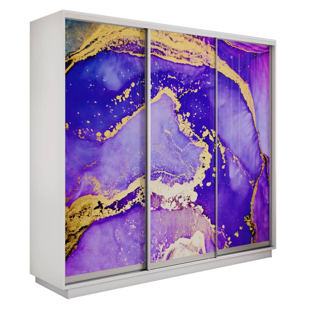 Экспресс 3-х дверный (Абстракция фиолетово-золотая) (Белый снег 2100х2200х440 Экспресс 45 3х Серебро профиль)