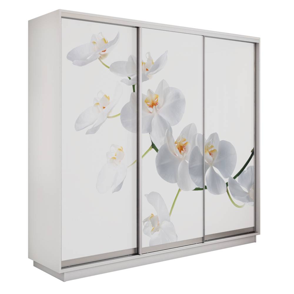 Экспресс 3-х дверный (Орхидея белая) (Белый снег 2100х2200х440 Экспресс 45 3х Серебро профиль)